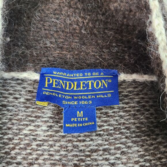 PENDLETON Wool Alpaca Discovery Cardigan Medium Petite Brown Cream Western FLAW - Picture 11 of 16